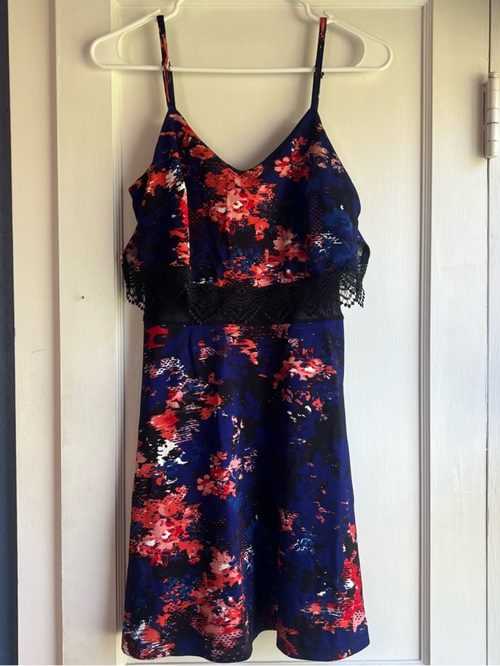 Material Girl Navy Blue Floral Lace-Trim Slip Dress